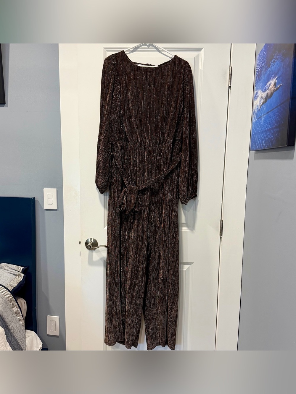 Metallic Brown Long Sleeve Jumpsuit with Belt Lane Bryant Sz 18-20